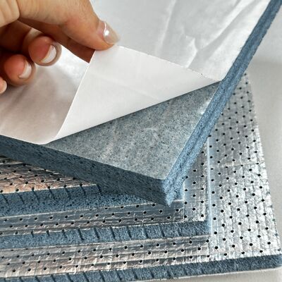 Yarı Açık Hücreli Polyolefin PO Alüminyum folyo tabakası ve yapışkan destekleyici akustik köpük Premium Gürültü Azaltma İzolasyon Taşları Yangına dayanıklı ve havalandırma sistemleri için kolay monte edilebilir